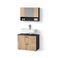 BADMÖBEL-SET Ronco Goldkraft Eiche/Anthrazit 2 Teile, Unterschrank 80 cm - Honigeiche/Anthrazit, Holzwerkstoff (41/80/58cm) - Livinity®