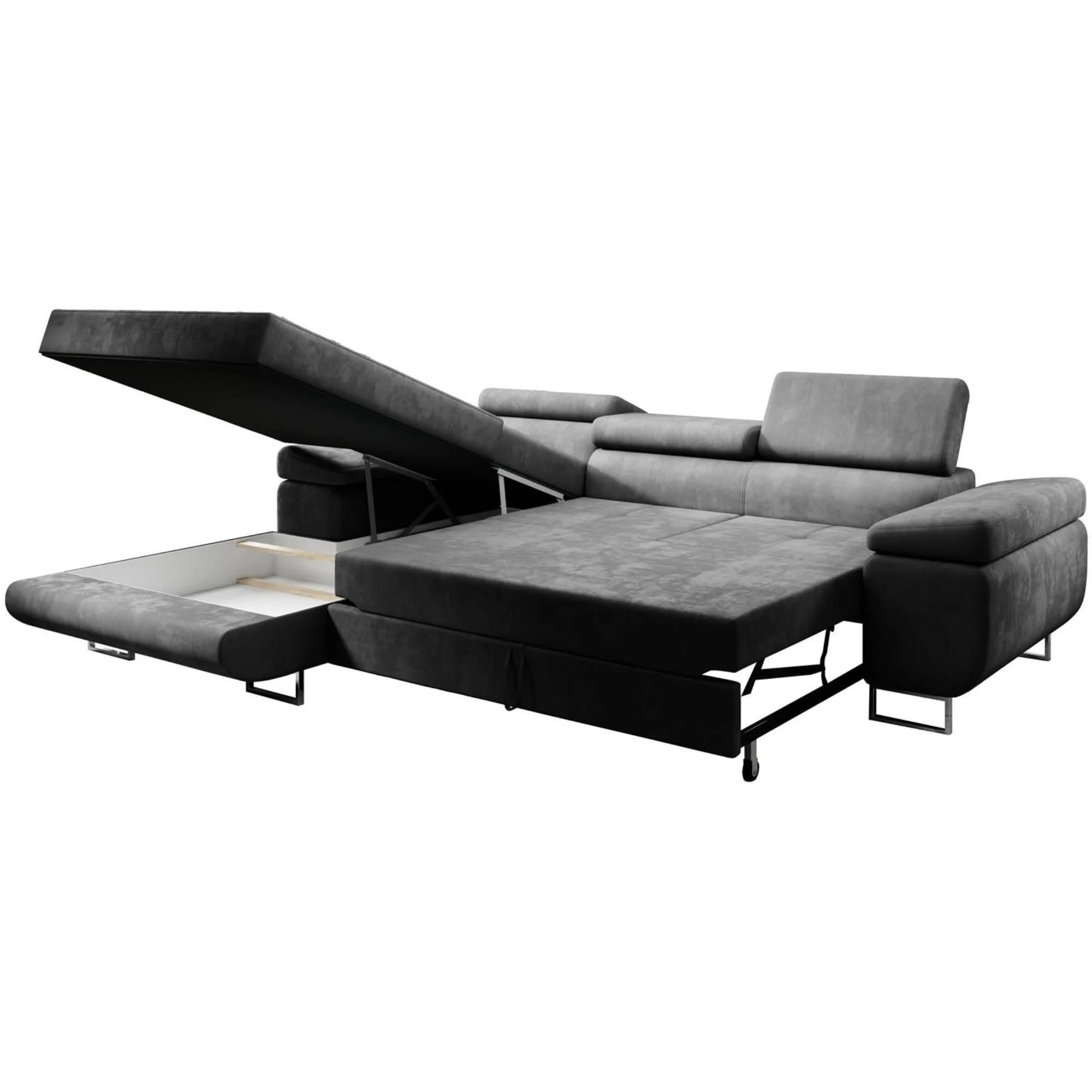 ECKSCHLAFSOFA Alons verstellbaren Kopfstützen, Grau, links - Chromfarben/Grau, Textil (275/203cm) - Beautysofa