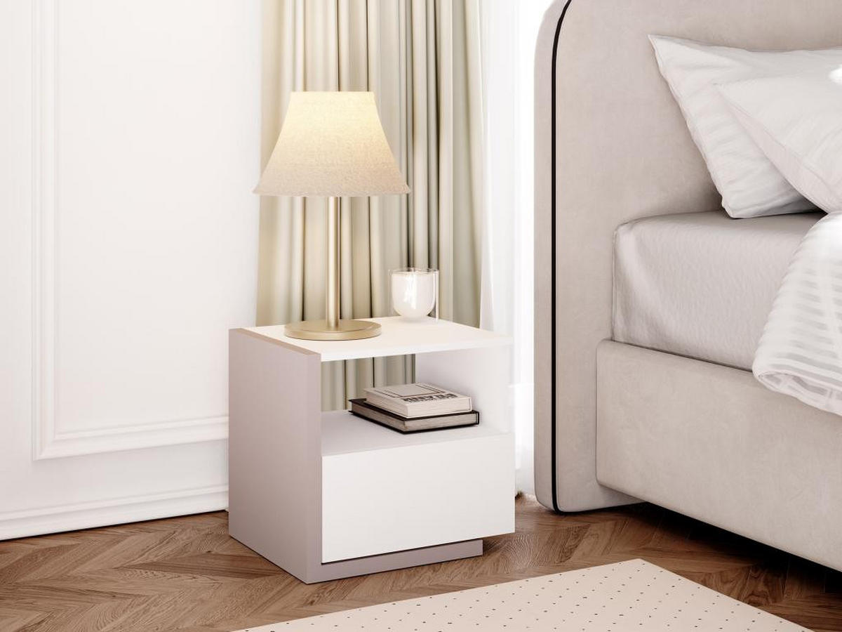 NACHTTISCH skandinavisch mit 1 Schublade & 1 Ablage - Weiß & Taupe - NAPOLI II - Braun, Holz (39/43/46.4cm) - Vente-Unique