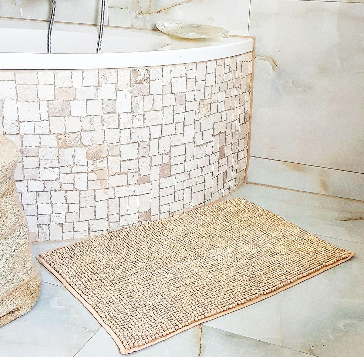 BADEMATTE, 50x80 cm, 100% Polyester, Weiß - Beige, Textil (50/80cm) - Zollner