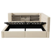 POLSTERBETT 90/190 cm Beige mit LED-Beleuchtung und Stauraum (Ohne Matratze) - Beige, Textil (90/190cm) - Oxeza