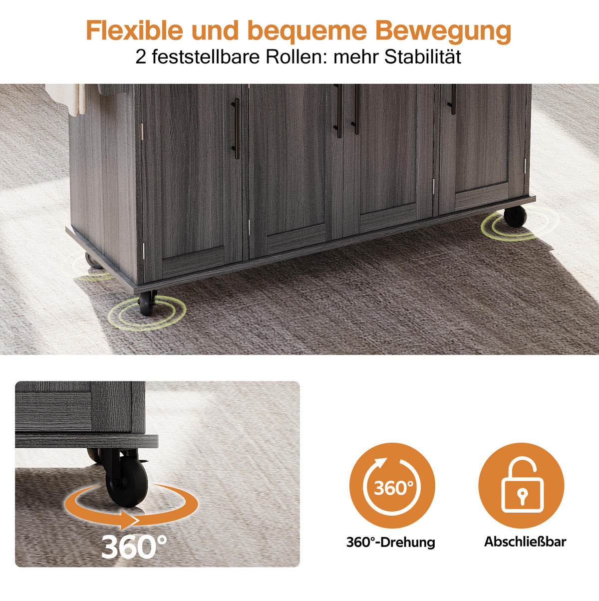 KÜCHENINSEL mit ausziehbarer Arbeitsplatte 136 x 70 x 92 cm Grau - Grau, Holz (70/92/136cm) - Beauniv