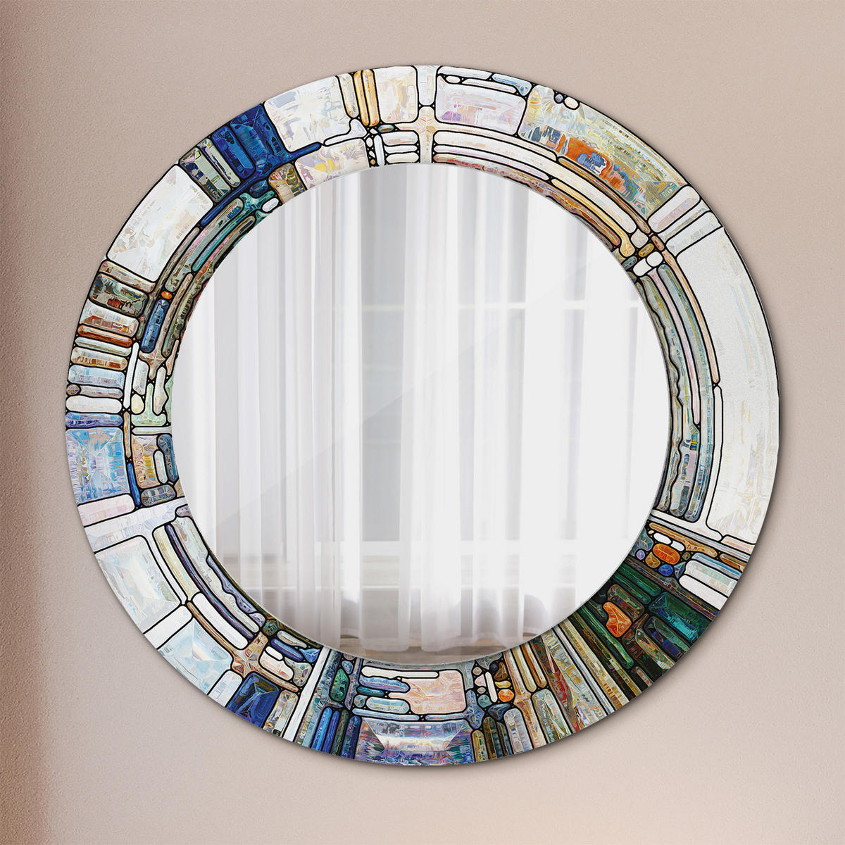 SPIEGEL Ø50 cm Rund mit Aufdruck - Perlmutt, Glas (50/50/0.4cm) - TULUP