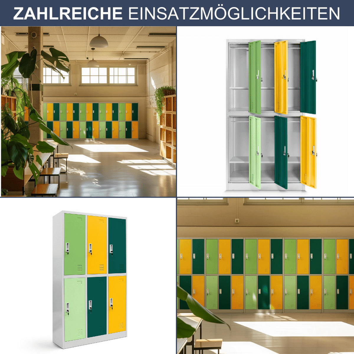 UMKLEIDESCHRANK Spind TOKIO 6 Abteile 150x90x45cm Grün-Gelb - Grün, Metall (90/150/45cm) - DELUKE