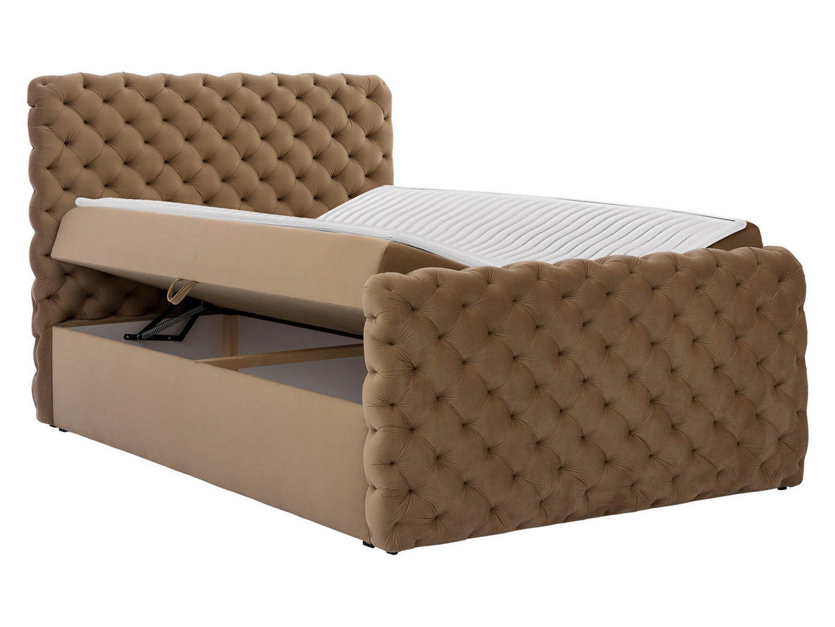 BOXBETT Chesterfield Lux - H3 - Schwarz, Holz (120/200cm) - MIRJAN24