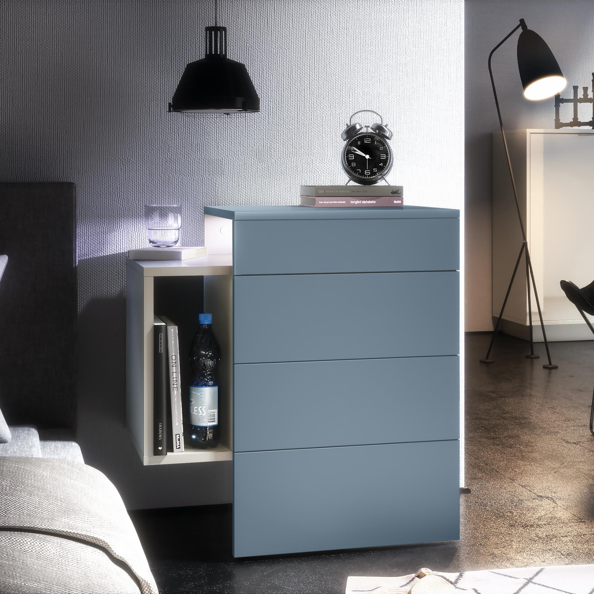 NACHTTISCH Queens Front in Denim matt - Pastellblau, Holzwerkstoff (60/63/36cm) - Vladon