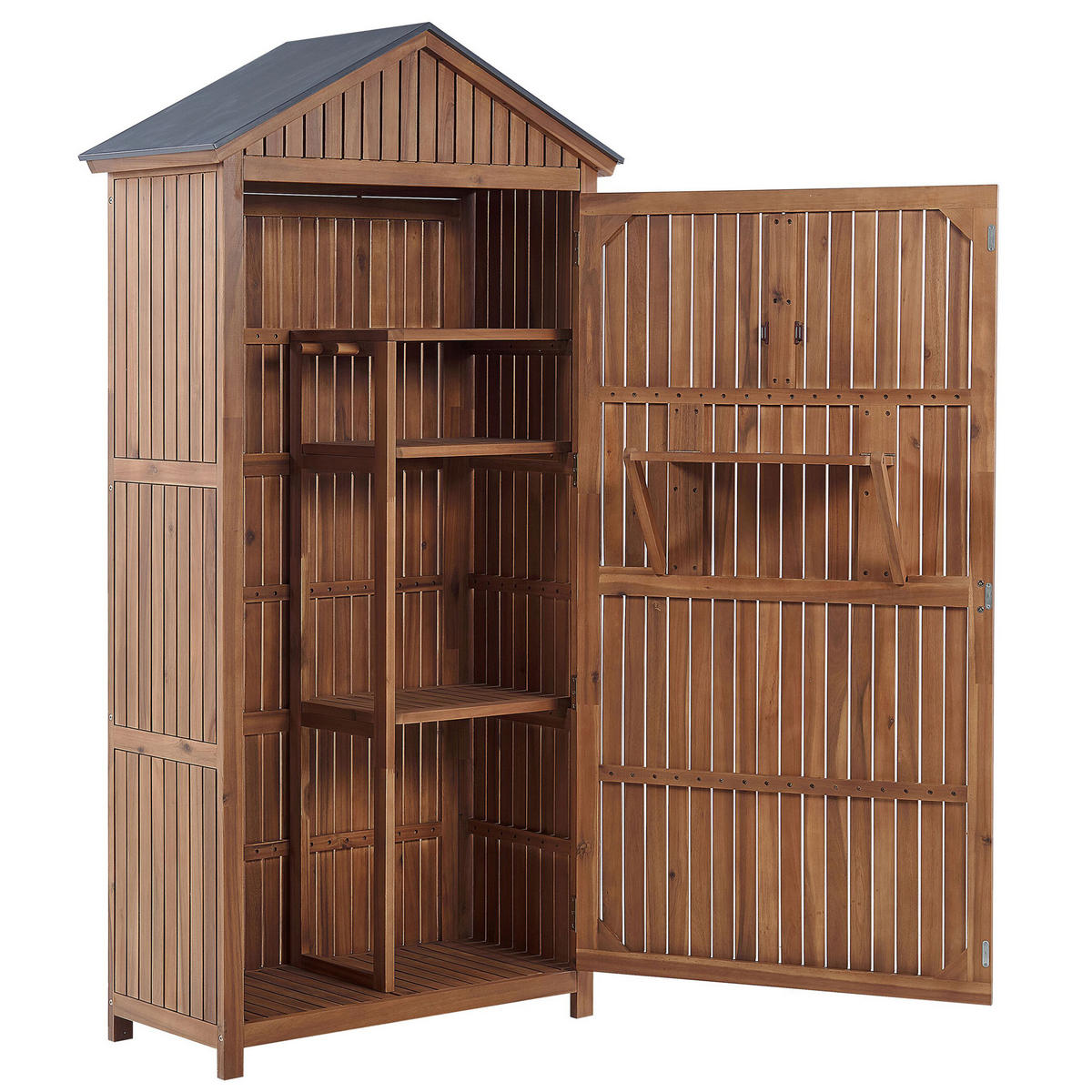 GARTENSCHRANK Akazienholz braun 200/100 cm Savoca - Braun/Grau, Holz (100/200/40cm) - Beliani