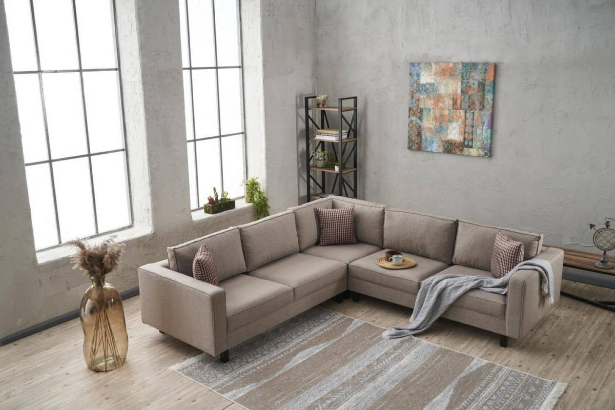 ECKSOFA schlichte Eleganz, lose Rückenkissen - Beige/Creme, Holz/Buchenholz (258/258cm) - myHomelando
