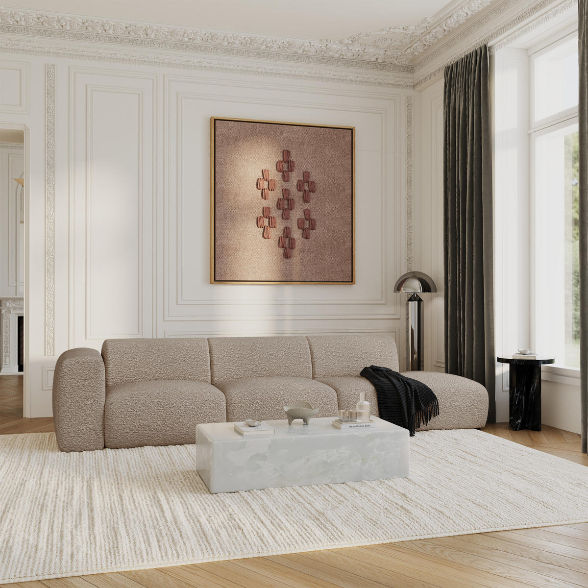 SOFA 5-Sitzer Bouclé-Stoff Taupe 310cm - Taupe, Textil (310/73/96cm) - Sia Home