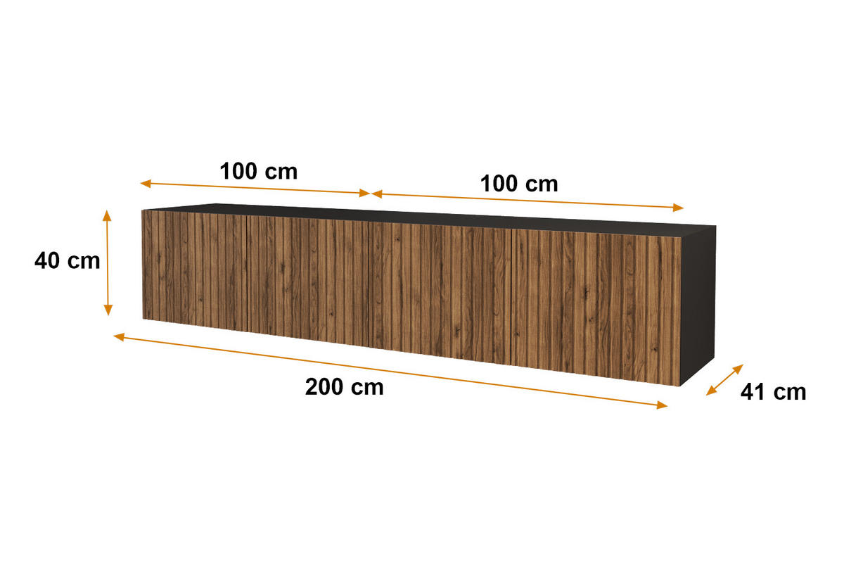 LOWBOARD KITO-W 2x100x40x41 cm - Schwarz / Katania - Eiche Wotan, Holzwerkstoff (200/40/41cm) - ALTDECOR