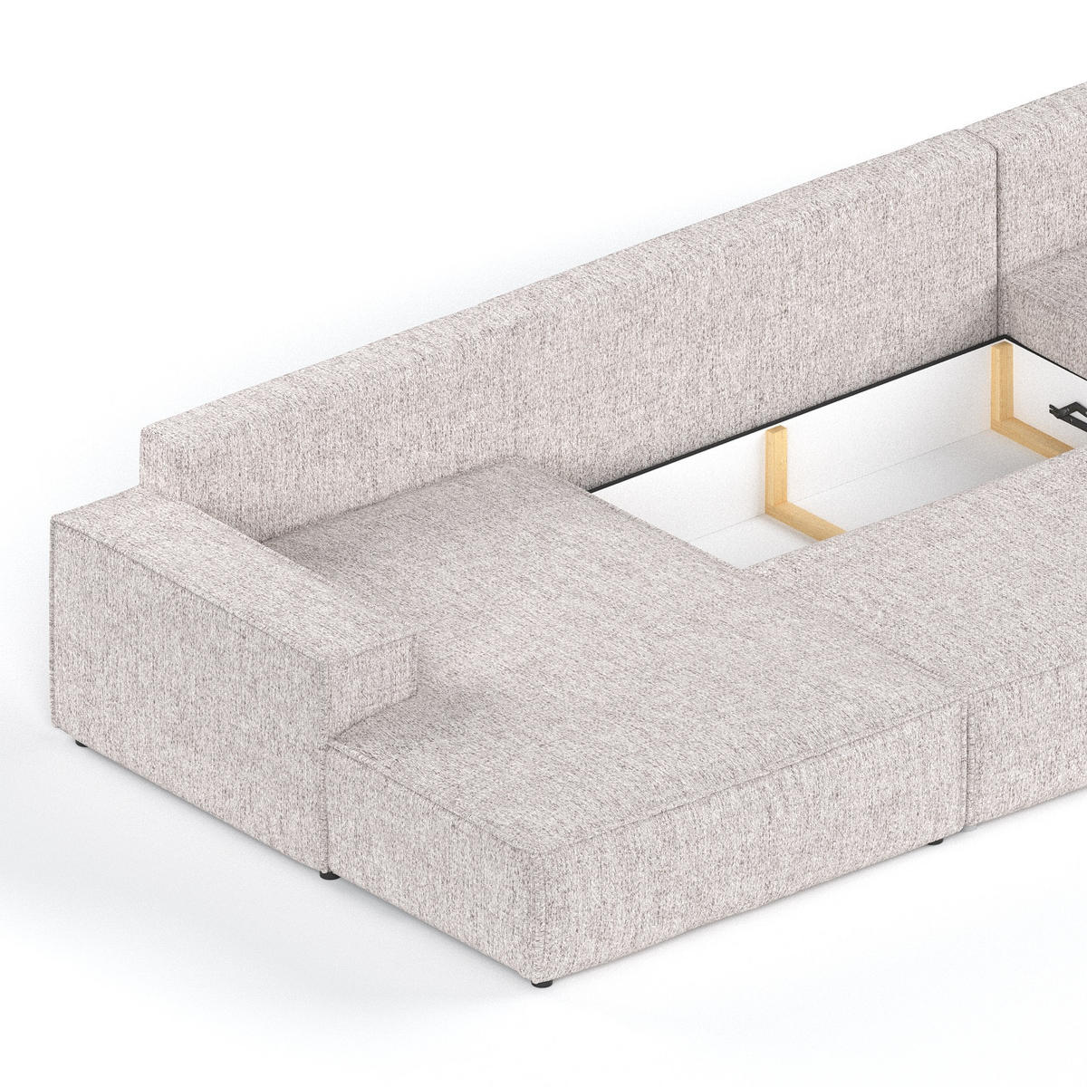 WOHNLANDSCHAFT NUBO mit Schlaffunktion Creme im Neve Stoff - Beige/Schwarz, Holz/Holzwerkstoff (398/70/148cm) - AltaBeds