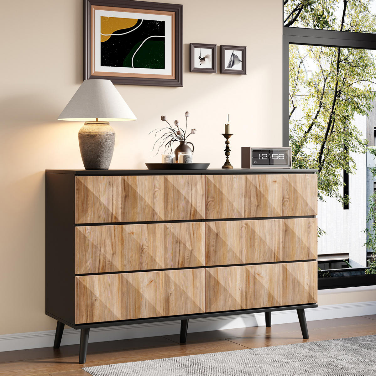 SIDEBOARD 120/40/85 cm z MDF a dřevotřísky v černé a přírodní barvě se 6 zásuvkami - přírodní, kompozitní dřevo (40/85/120cm) - Modenvie