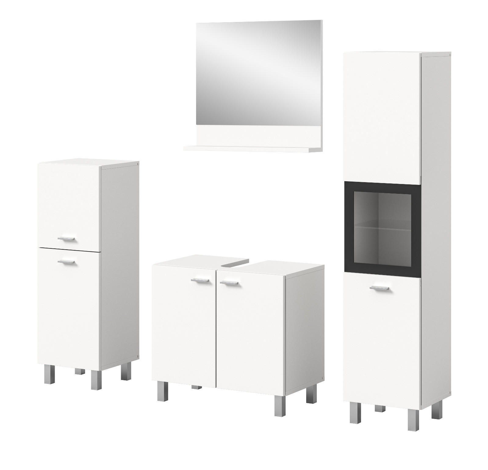 BADMÖBEL-SET weiß 4-teilig 140 cm, Kombination hängend oder stehend - Weiß, Glas/Holzwerkstoff (137/186/33cm) - Inn.Furn