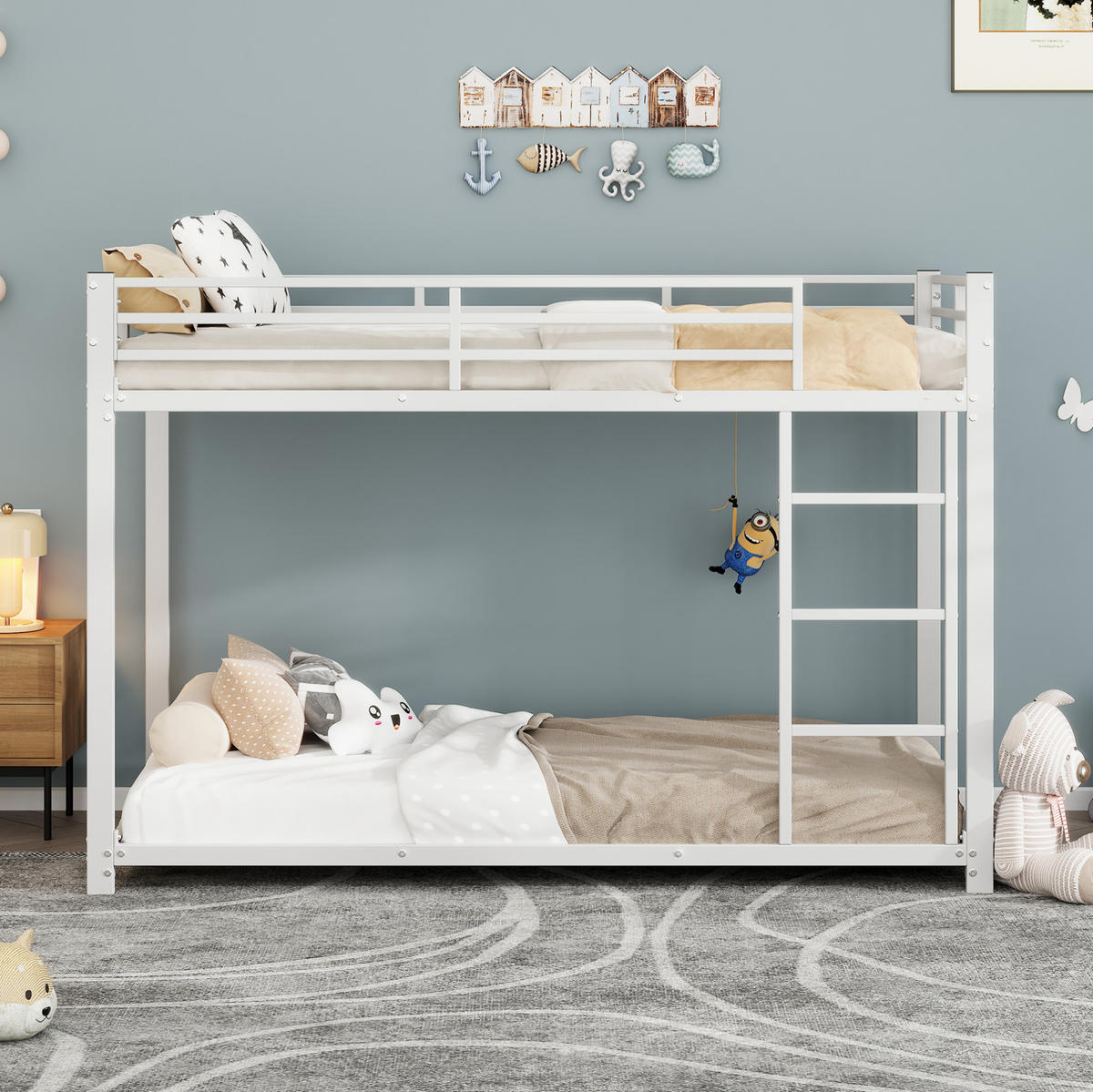 ETAGENBETT 90/200 cm mit Sicherheitsleisten, 2 Liegeflächen und Metallrahmen, Weiß - Weiß, Metall (90/200cm) - Redom