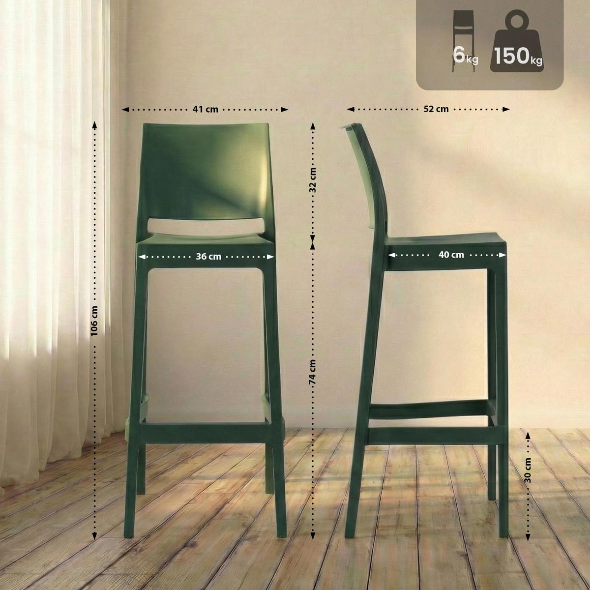 BARHOCKER Kunststoff Oliv - Olivgrün, Kunststoff (41/106/52cm) - CLP