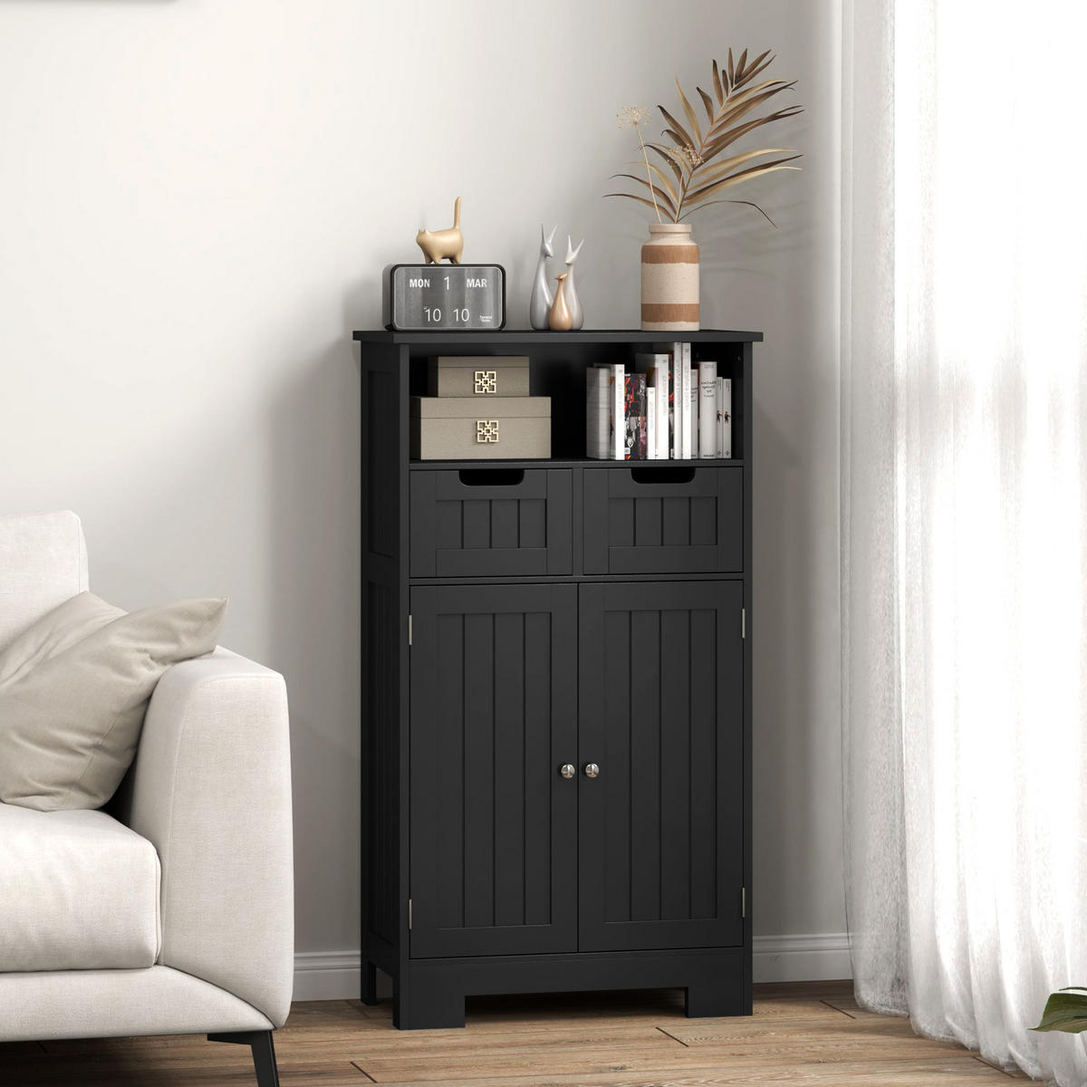 MIDISCHRANK DE-17328 Schwarz - Schwarz, Holzwerkstoff (30/108/60cm) - ComfortXL