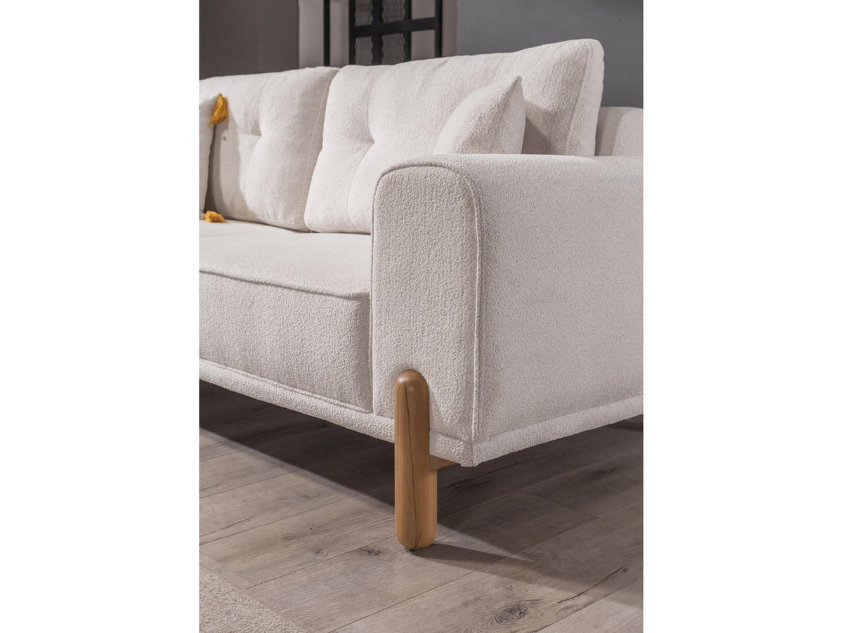 SOFA Skandi 3-Sitzer Teddy Creme - Creme, Holz/Textil (235/78/93cm) - Villa Möbel