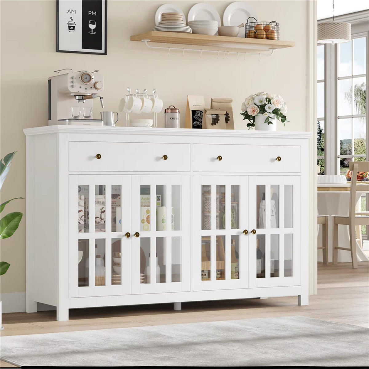 SIDEBOARD 140x91x40 cm Buffetschrank 2 Schubladen Weiß - Weiß, Holz (140/91/40cm) - Kaket