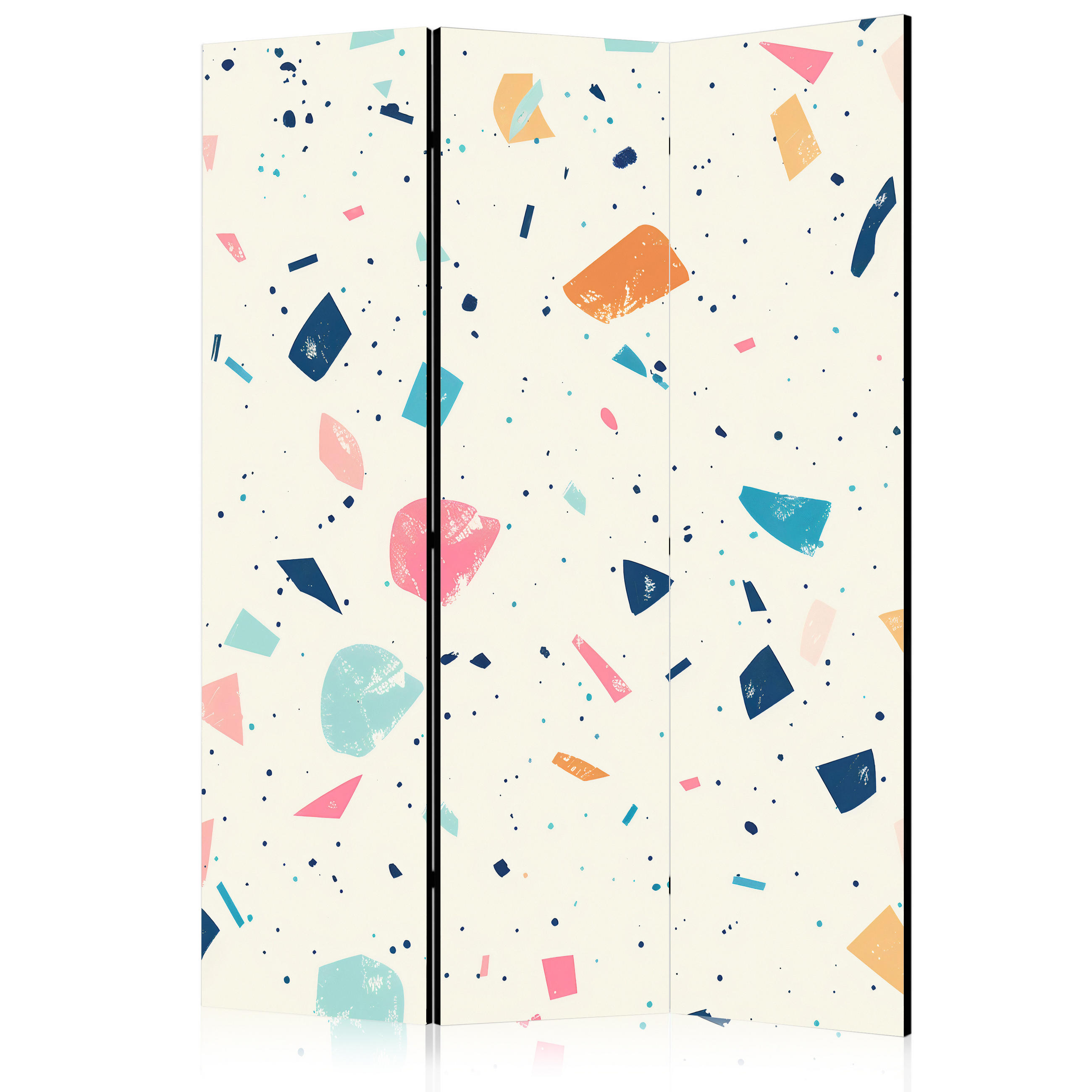 PARAVENT Einseitig Bedruckter 3-tlg 135x172 cm Terrazzo abstrakte Steine - Multicolor, Holz/Textil (135/172/3cm) - Muralo