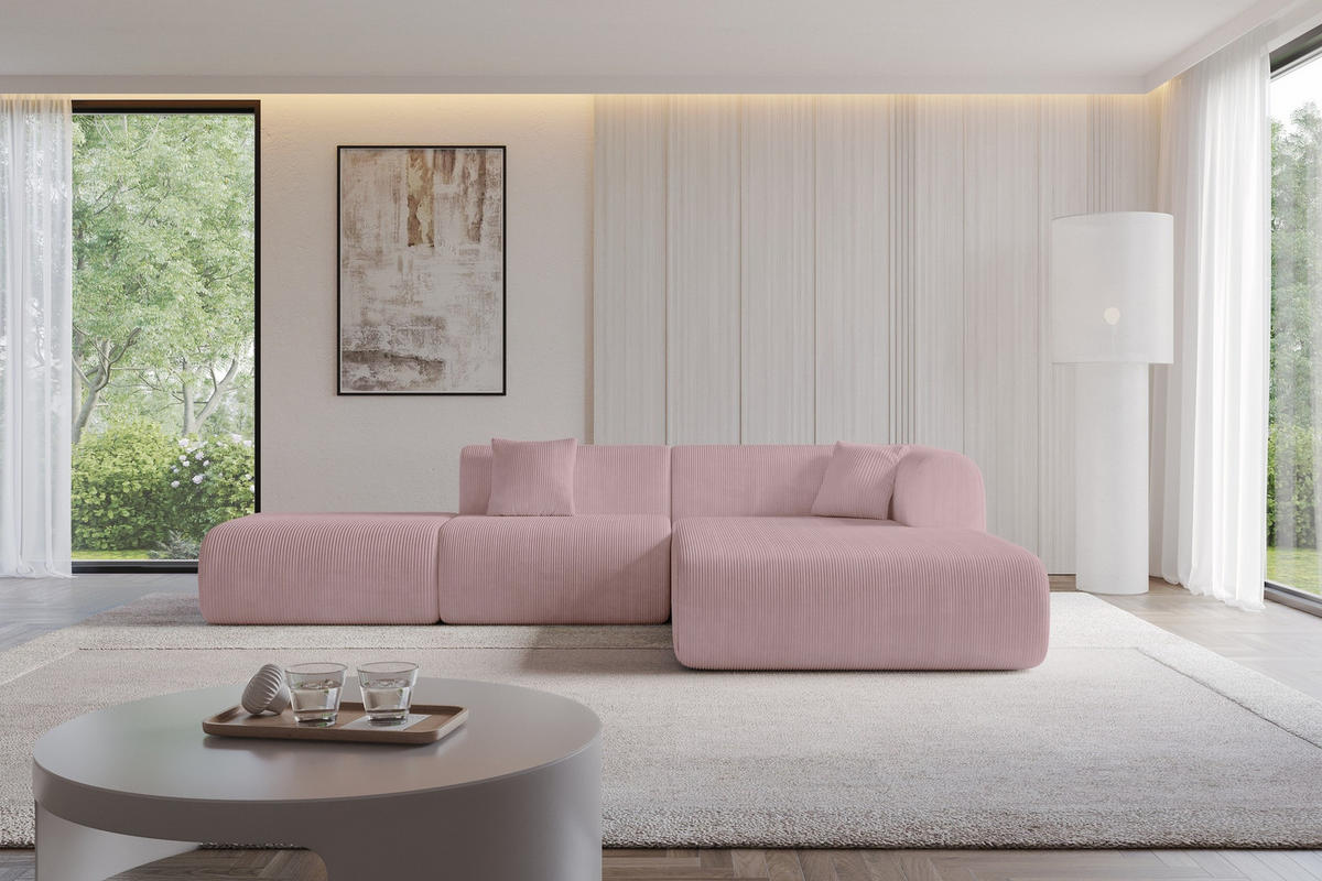 ECKSOFA Ottomane Rechts OVLY-L 289x176x71 Rosa Cord - Schwarz/Rosa, Holzwerkstoff/Kunststoff (289/176cm) - ALTDECOR