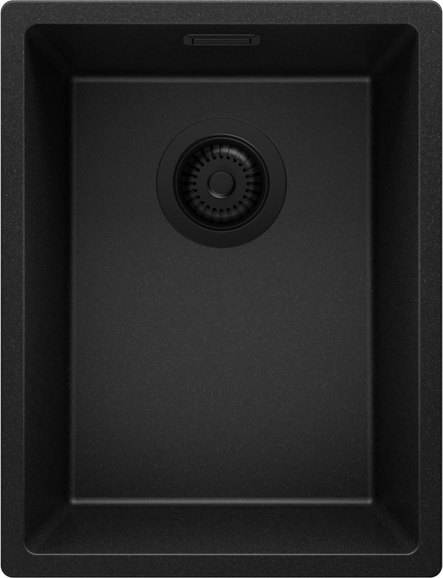 UNTERBAUSPÜLE GRANIT London, 2-er set Alles Schwarz 36/47 cm 1 Becken + Ablauf-Set ab 40er Unterschrank - Schwarz, Kunststoff (36/20/47cm) - Primagran