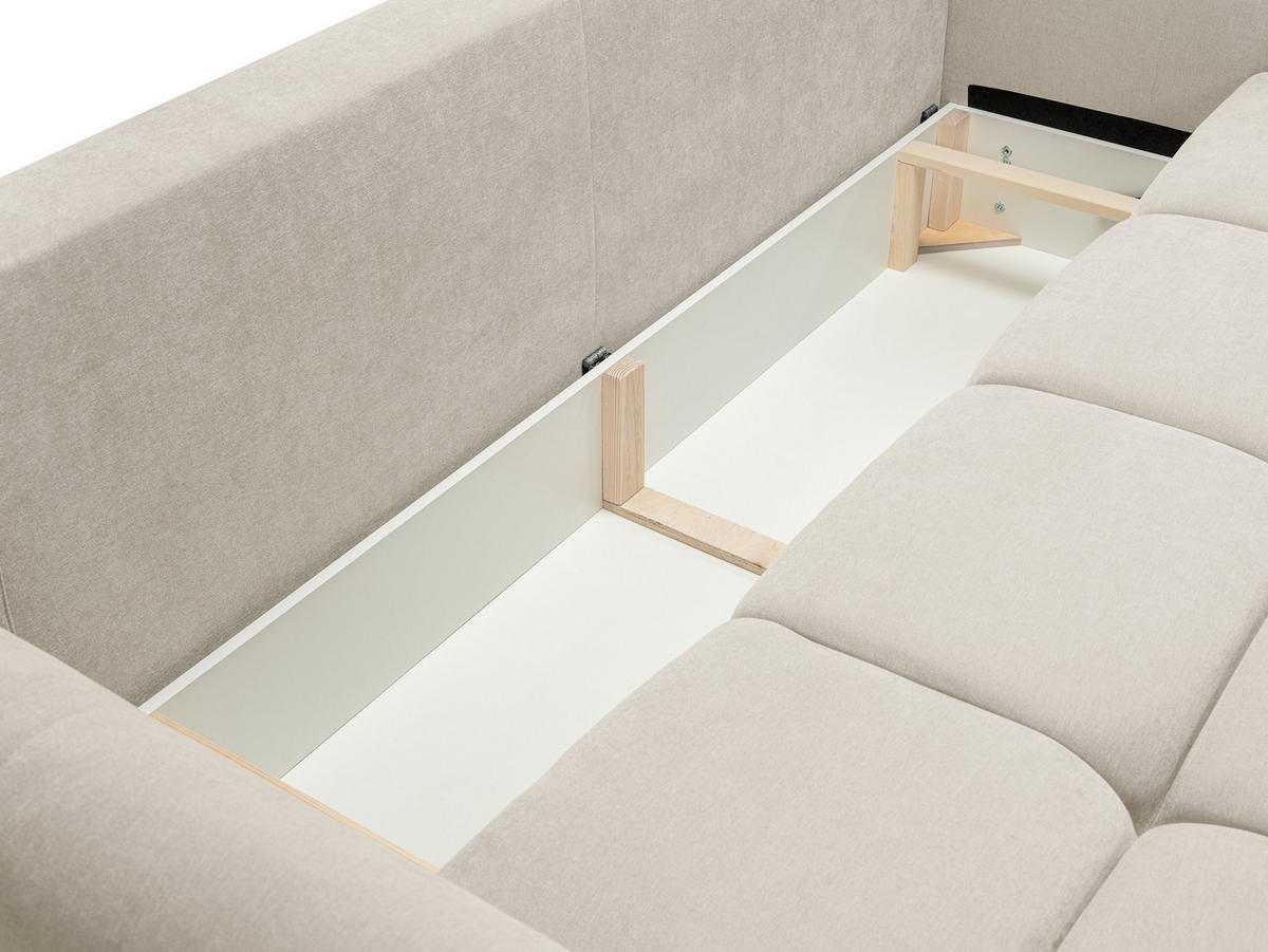 BETTSOFA MODA Beige Chenille-Stoff mit Schlaffunktion - Beige, Holz (245/86/110cm) - MASSENO