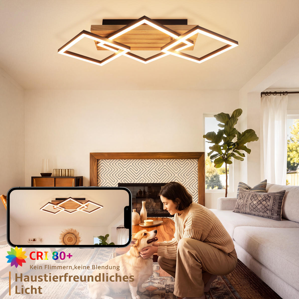 LED DECKENLEUCHTE Dravon 57/31/8.8 cm - Schwarz/Braun, Holz/Metall (57/31/8.8cm) - ZMH