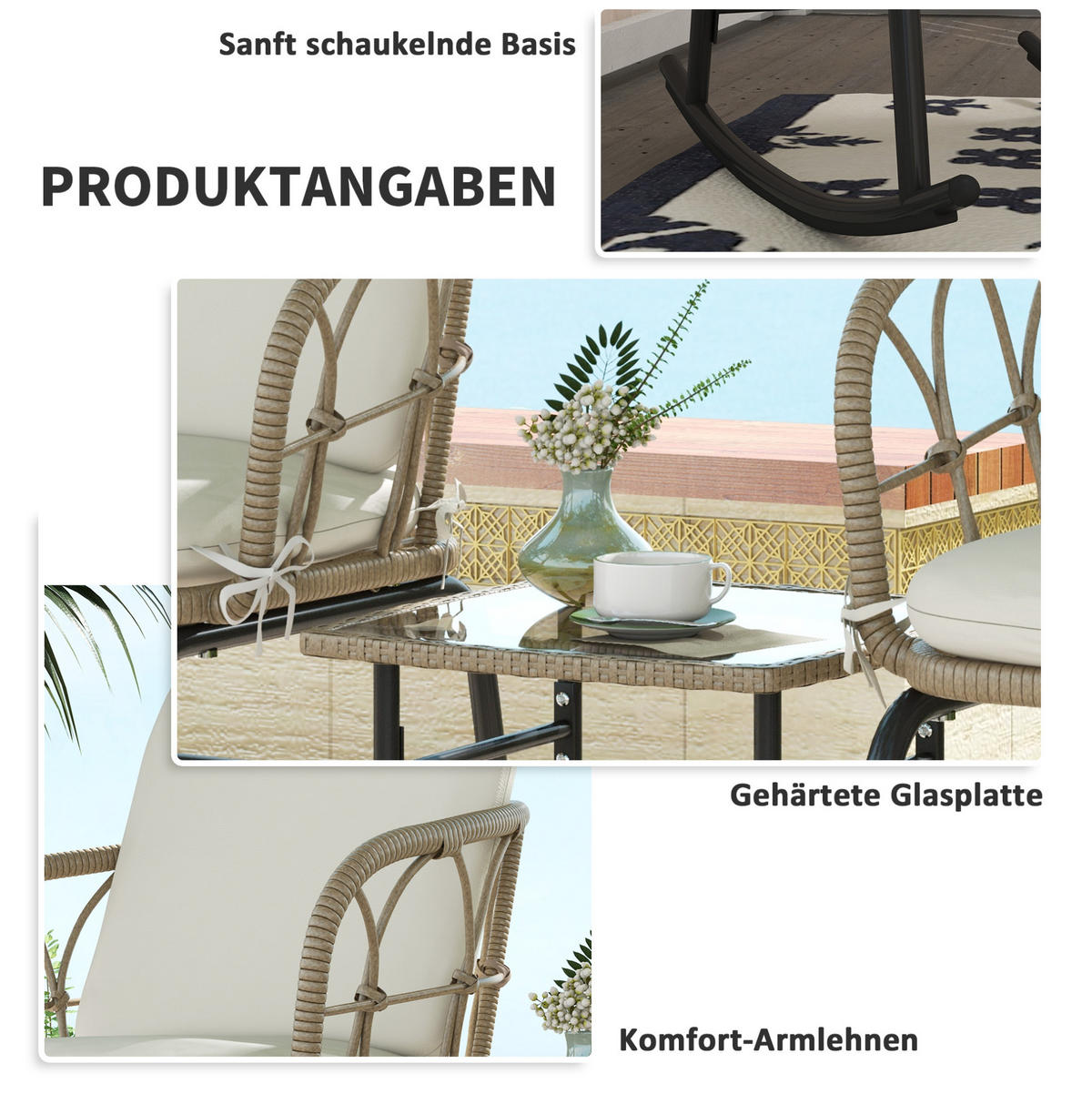 GARTENSET 63/75/82 cm Gelb aus Rattan 3er Set - Beige, Metall - OKMYHOME