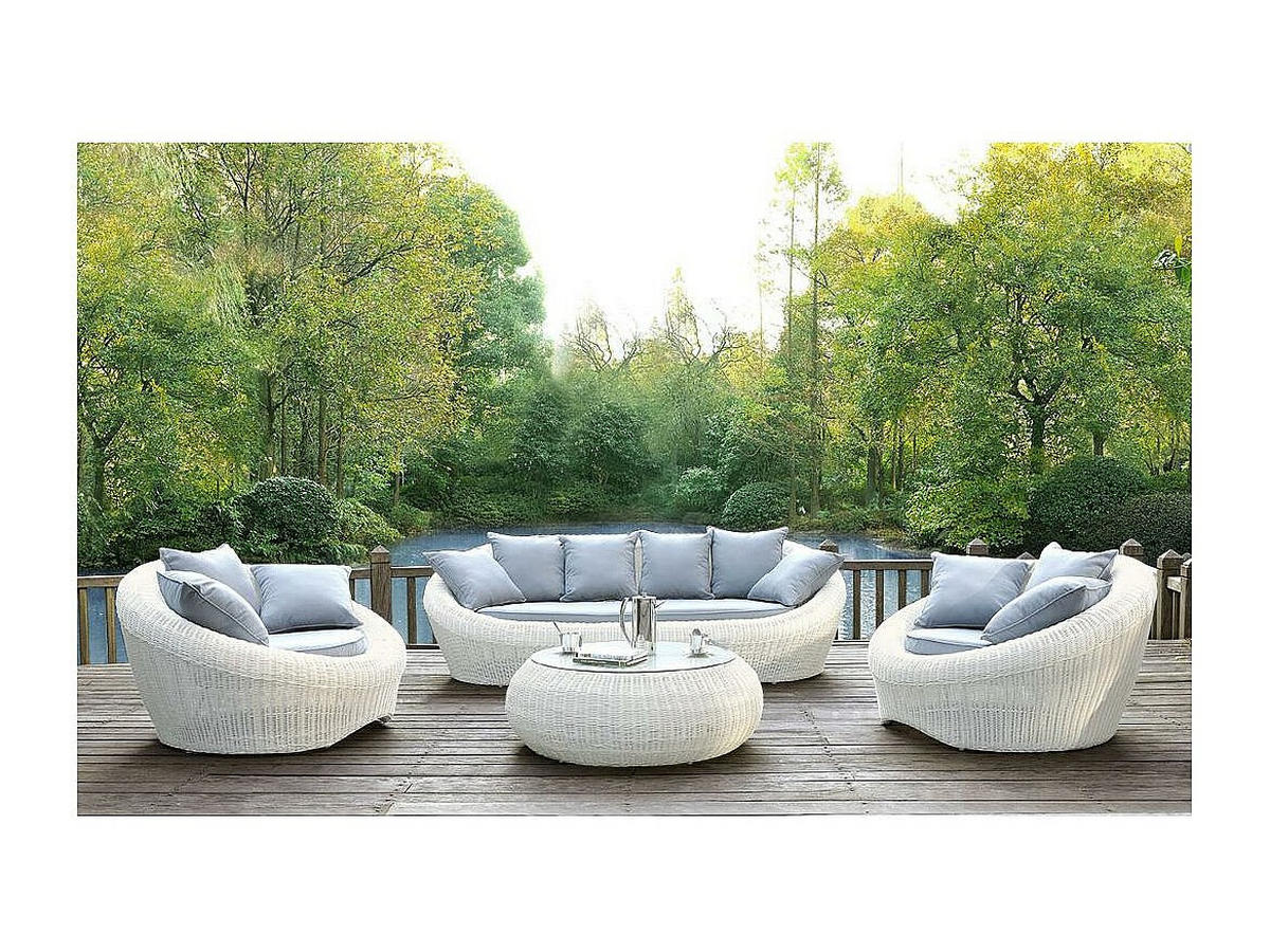GARTENTISCH - Polyrattan - Elfenbeinweiß - WHITEHEAVEN von MYLIA - Weiß, Glas (92/92/35cm) - Vente-Unique