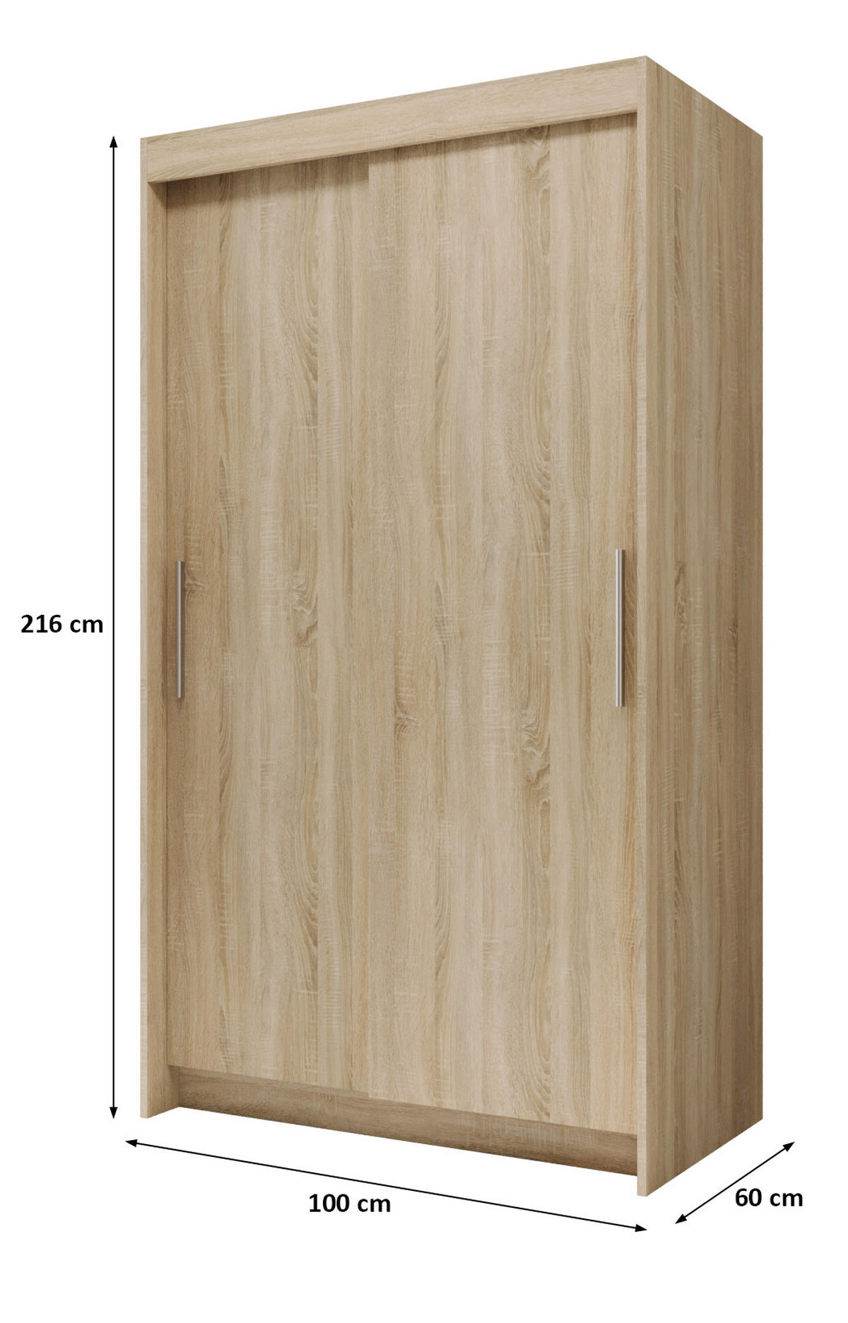 SCHIEBETÜRENSCHRANK BORA, 2-türig Kleiderschrank mit 1 Spiegel, Moderne Garderobe, Schrank in Größe: 100 x 216 x 60 cm - Braun, Holzwerkstoff (100/216/60cm) - O-Sofa