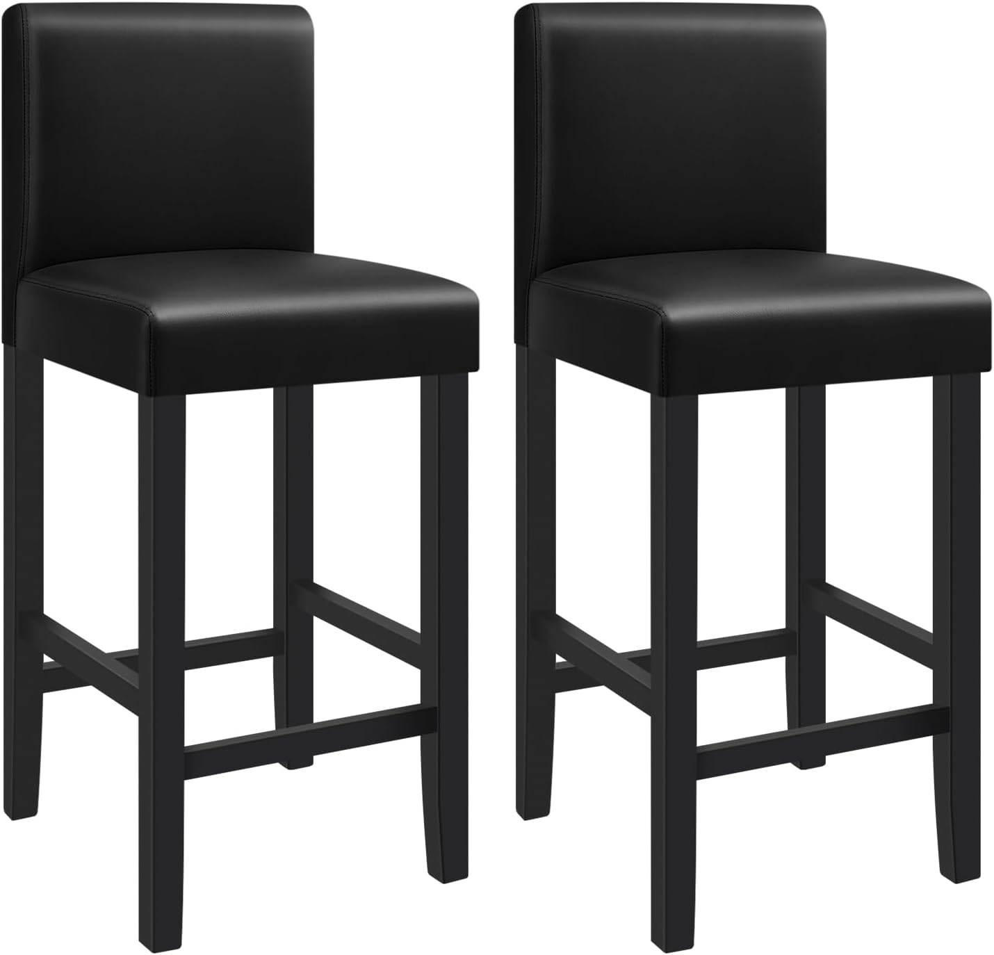BARHOCKER 2er Set, Massivholz, Antirutschgummi, Kunstleder - Schwarz, Holz (41.5/110.5/48cm) - Woltu