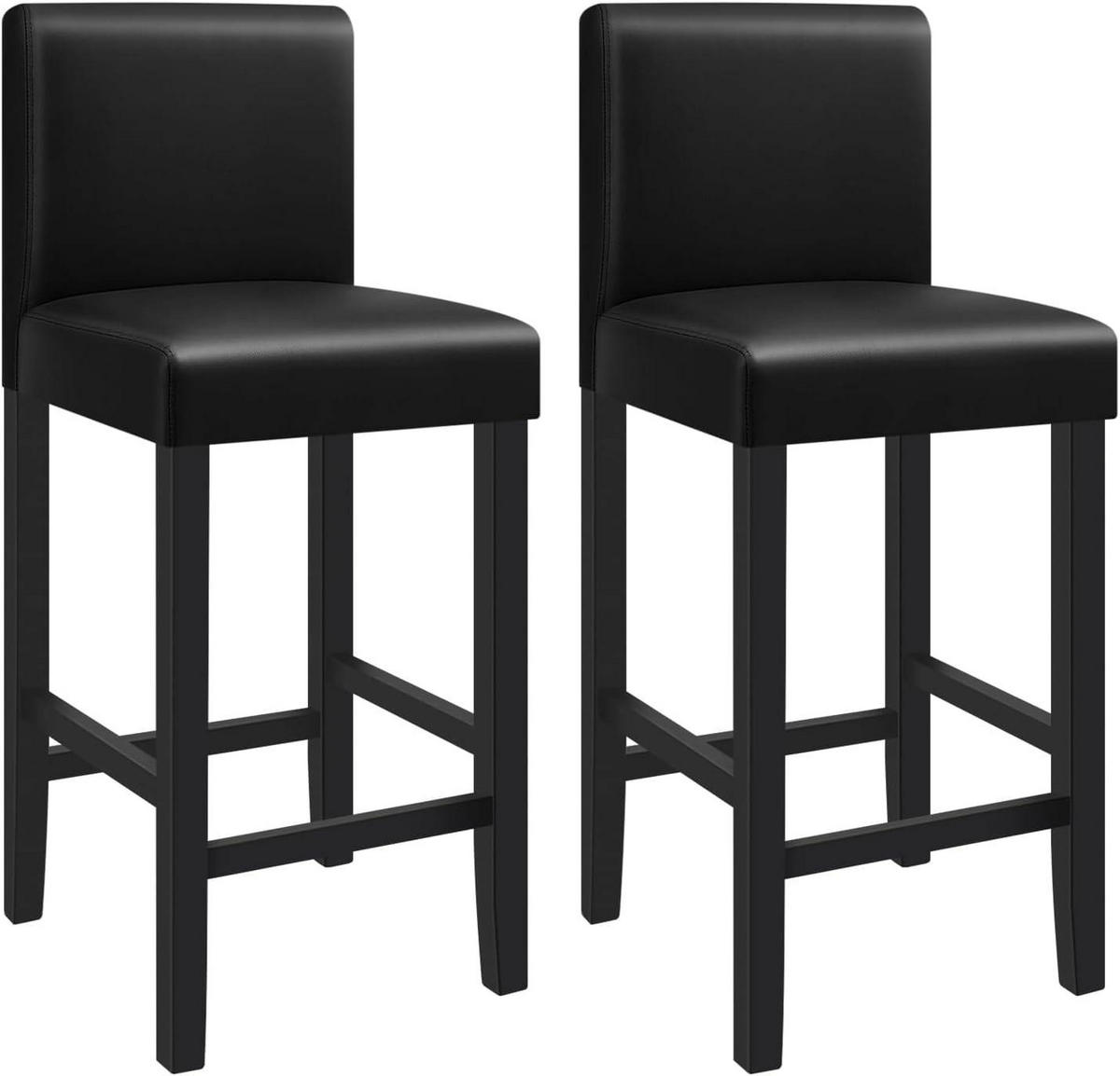 BARHOCKER 2er Set, Massivholz, Antirutschgummi, Kunstleder - Schwarz, Holz (41.5/110.5/48cm) - Woltu