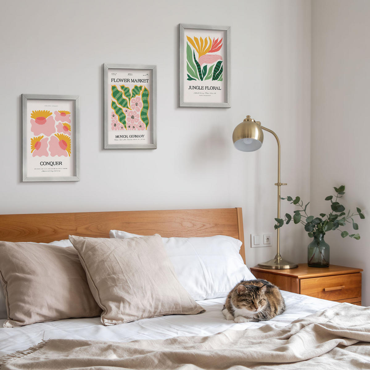 BILDER SET 3er Set - 20x30 cm Silberner Rahmen - Blumen und Blätter – moderne Poster - Silberfarben, Kunststoff (20/30cm) - TULUP