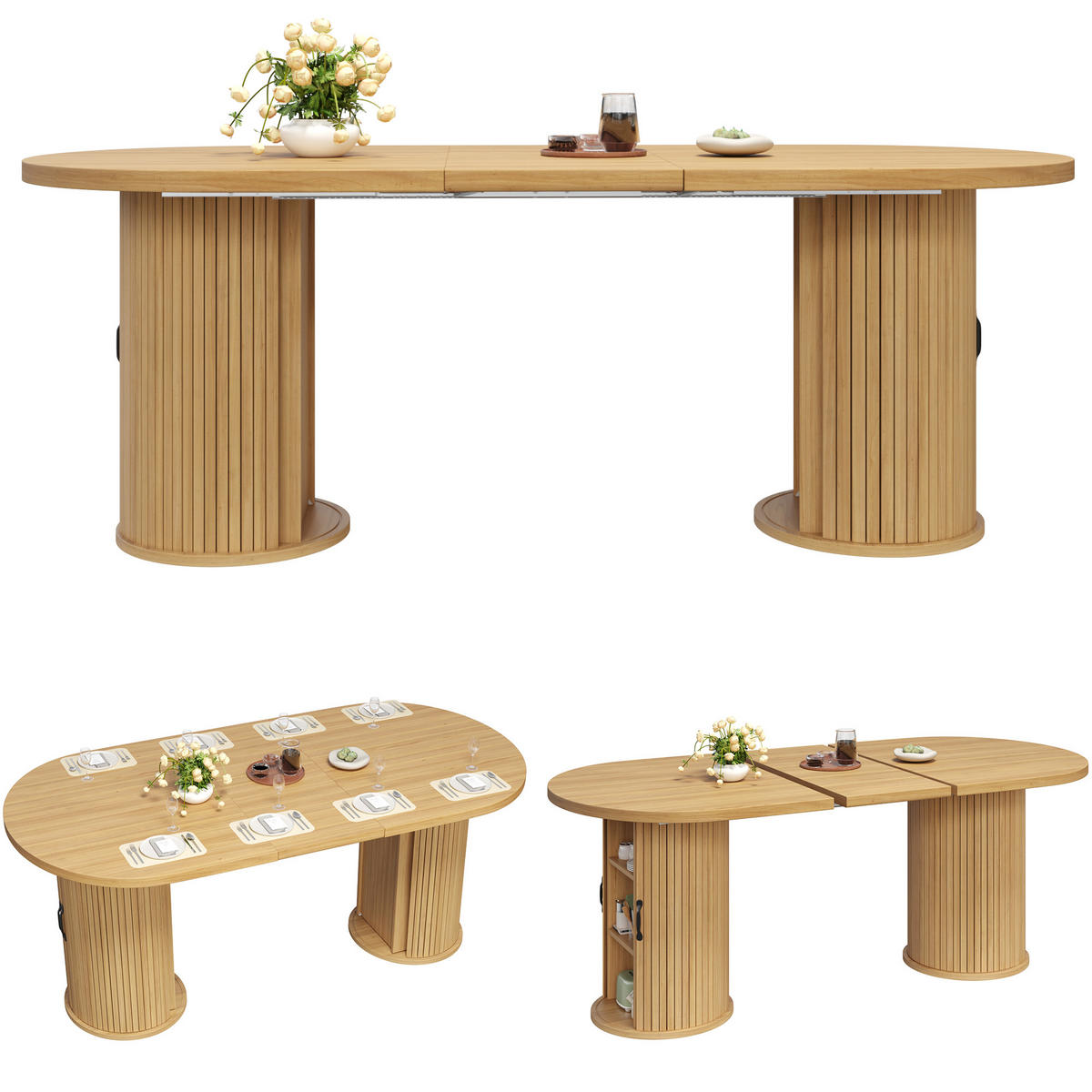 ESSTISCH Naturfarben 150–190×80×75 cm mit Auszugmechanismus, verdecktem Staufach und Metallrahmen aus Holzwerkstoff - Naturfarben, Holzwerkstoff (80/150/75cm) - Luhomfu
