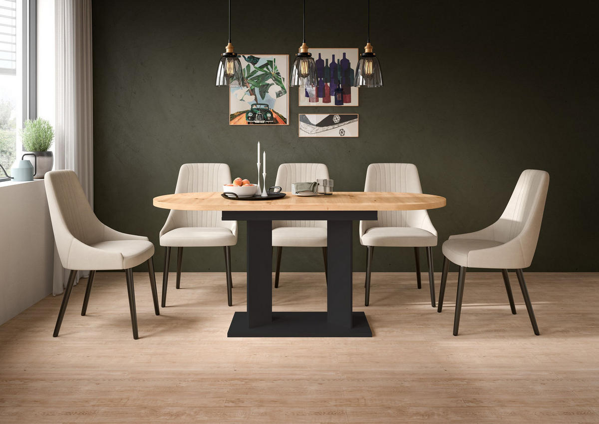 ESSTISCH GUSTAV (B/H/T: ca. 170/76/70 cm) in schwarz/Artisan Eiche Nachbildung - Schwarz, Holzwerkstoff (70/170/76cm)