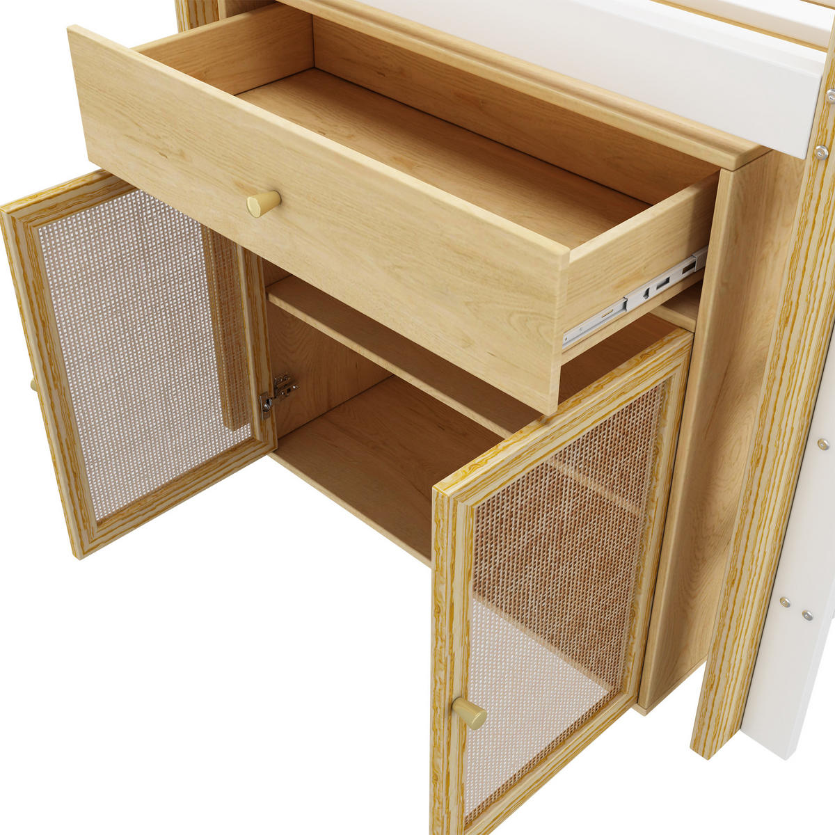 KINDERHOCHBETT aus Massivholz 90x200 cm in Weiß mit 2 Schränken & Leiter - Weiß, Holz (90/200cm) - Modfu