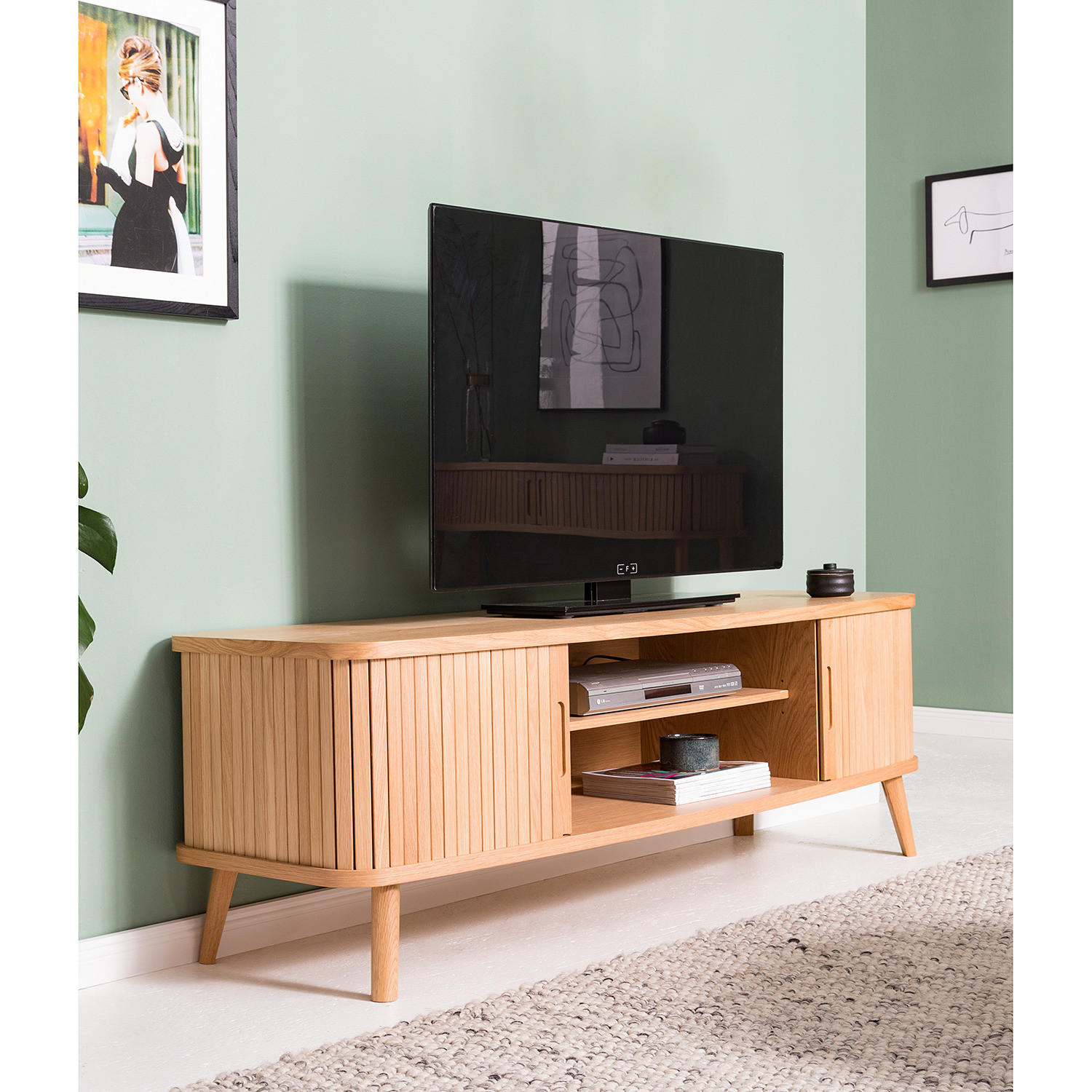 TV-LOWBOARD - Echtholzfurnier - Eichefarben, Holzwerkstoff (160/53/50cm) - home24