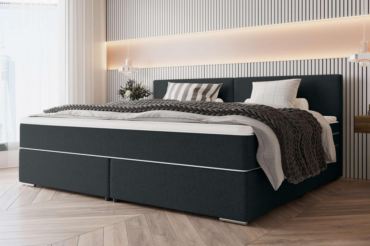 FAMILIENBETT BOXSPRINGBETT Webstoff Anthrazit 260/200 cm - Chromfarben/Anthrazit, Kunststoff/Textil (260/200cm) - 99rooms