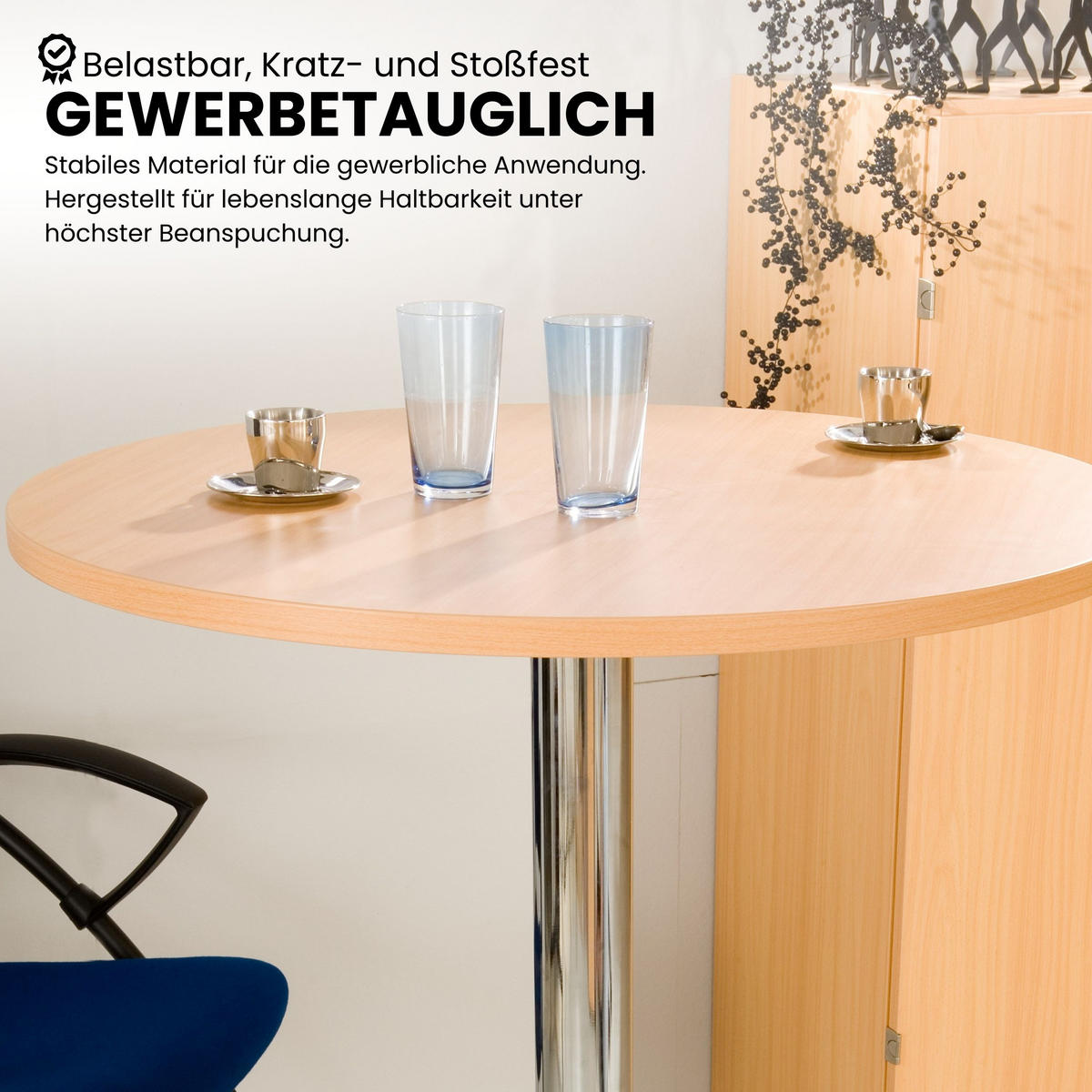 SÄULENHUBTISCH eckig ST 80/80/74 cm in Weiß/chrom - Chromfarben/Weiß, Holzwerkstoff (80/80/74cm) - bümö