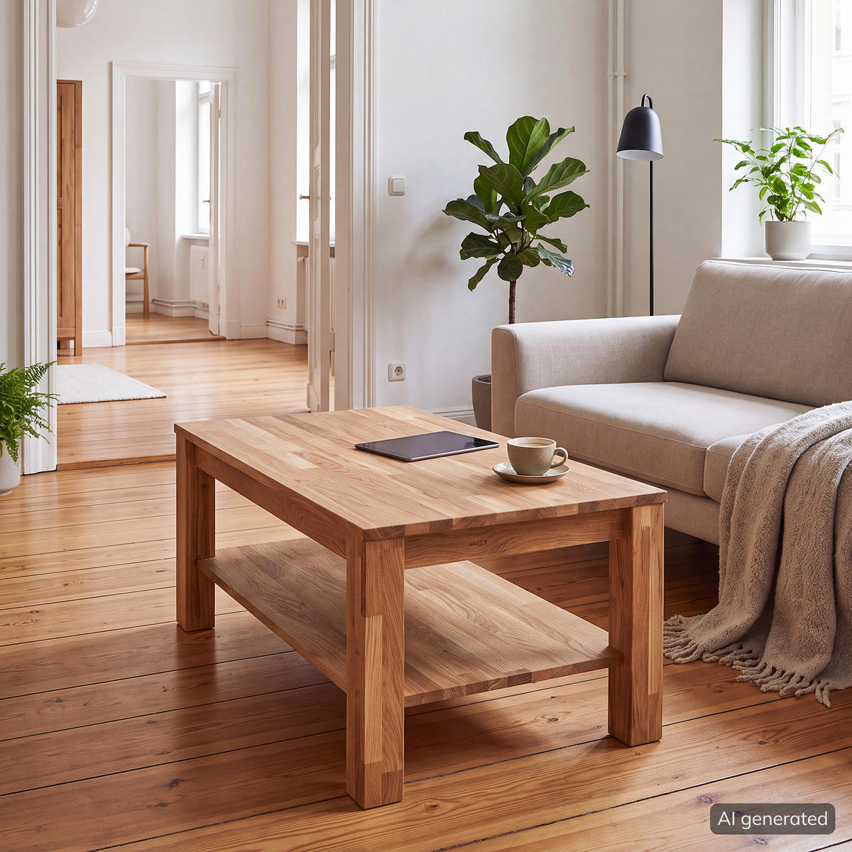 COUCHTISCH - Eiche massiv - Eichefarben, Holz (60/100/45cm) - home24