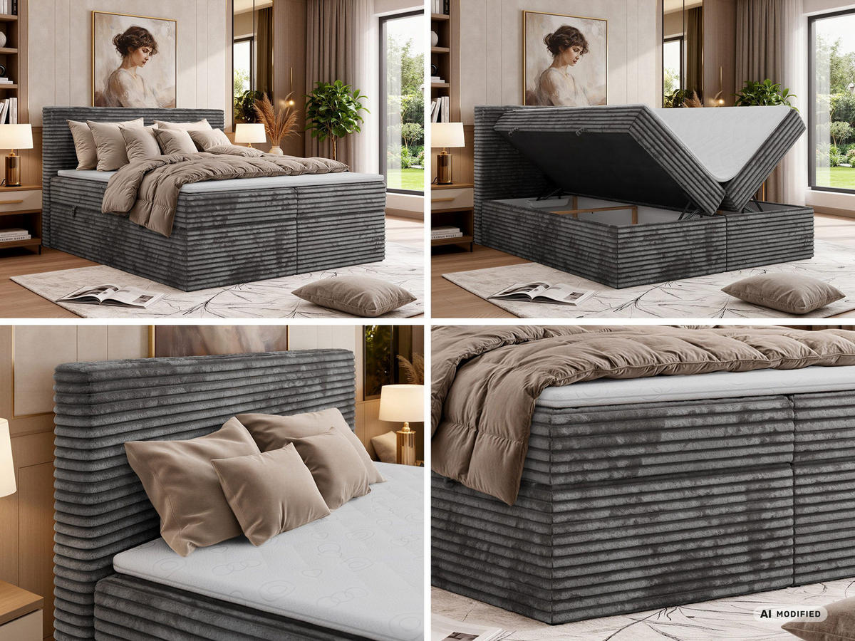 KONTINENTÁLNÍ POSTEL TILION 140/200 - Šedá Manšestr - Topper T25 - H4 - šedá/černá, textil/plast (140/200cm) - MKS