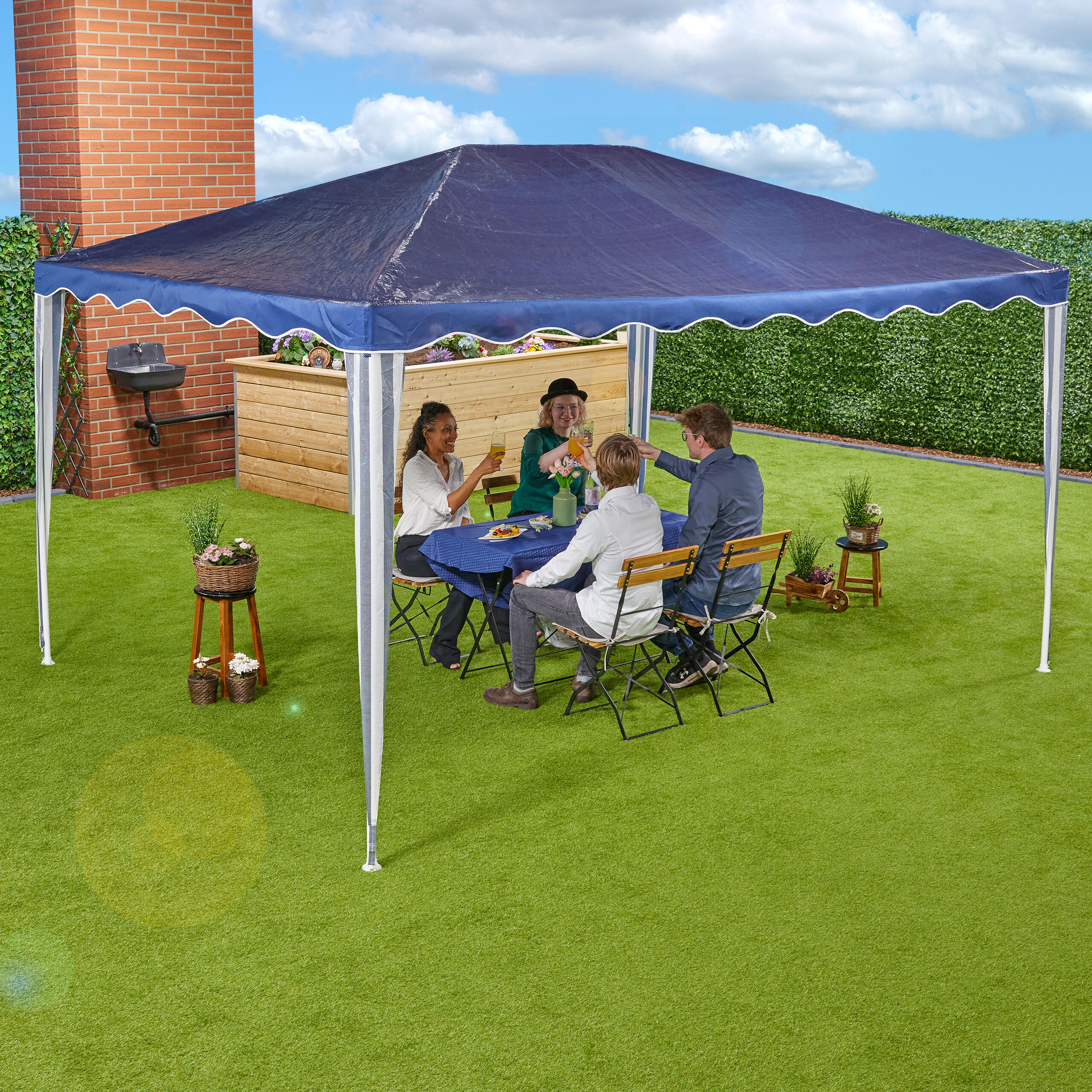 PAVILLON - Dunkelblau, Kunststoff/Metall (300/250/400cm) - Relaxdays