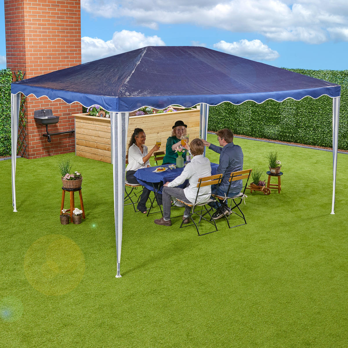 PAVILLON - Dunkelblau, Kunststoff/Metall (300/250/400cm) - Relaxdays