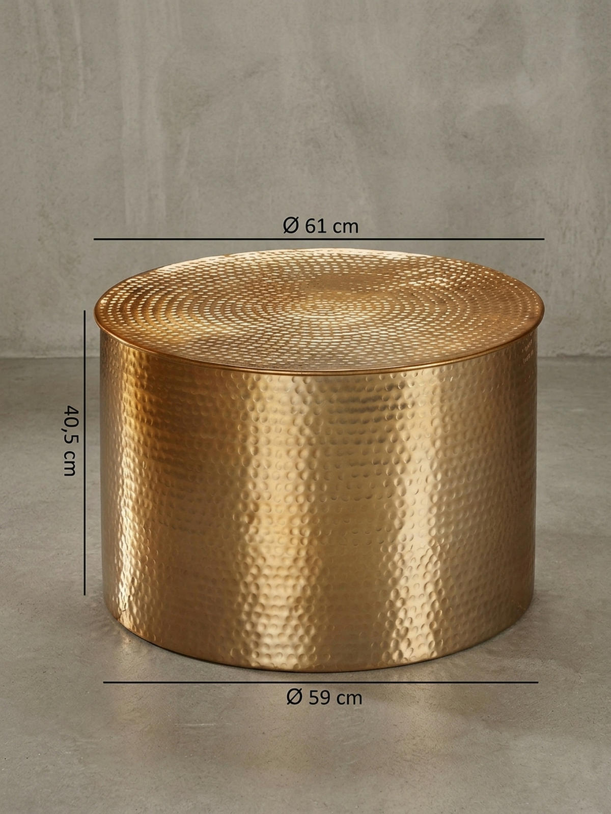 COUCHTISCH Orientstil Hammerschlag-Aluminium, Gold 61x61x40 cm - Goldfarben, Metall (61/61/40cm) - KADIMA DESIGN