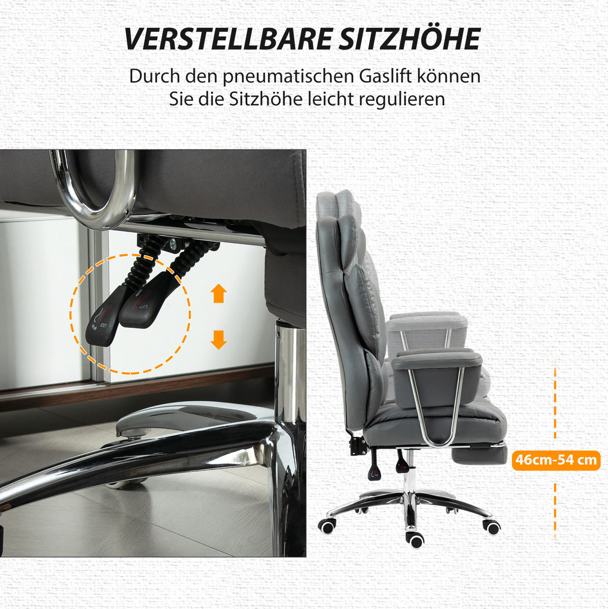 BÜROSTUHL in Dunkelgrau 65x74x128 cm mit verstellbarer Rückenlehne und Fußstütze - Dunkelgrau, Kunststoff (74/128/65cm) - IVMEU