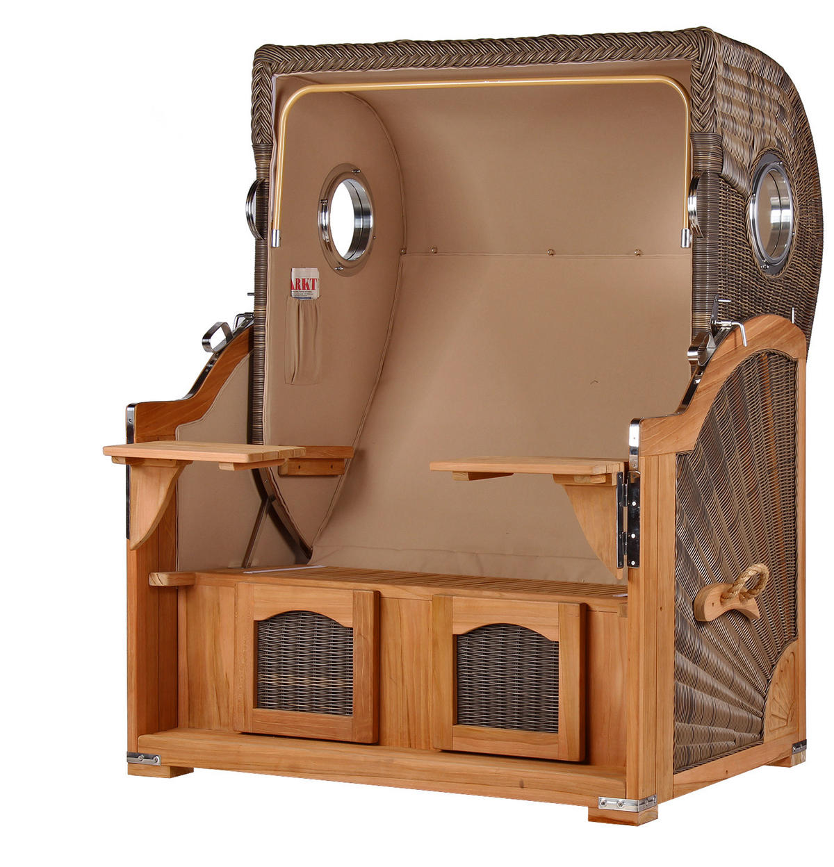 STRANDKORB Komplettset: Ammersee Teak Bullauge - PE grau - Modell 570 - Anthrazit/Grau, Holz/Kunststoff (125/165/80cm) - bene living