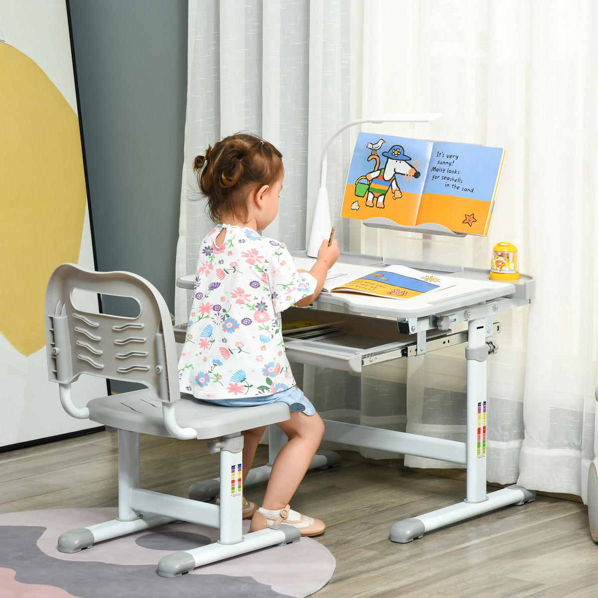 SCHREIBTISCH-SET DE-17501 höhenverstellbar mit LED-Lampe Grau - Grau, Kunststoff (70/105/50cm) - ComfortXL