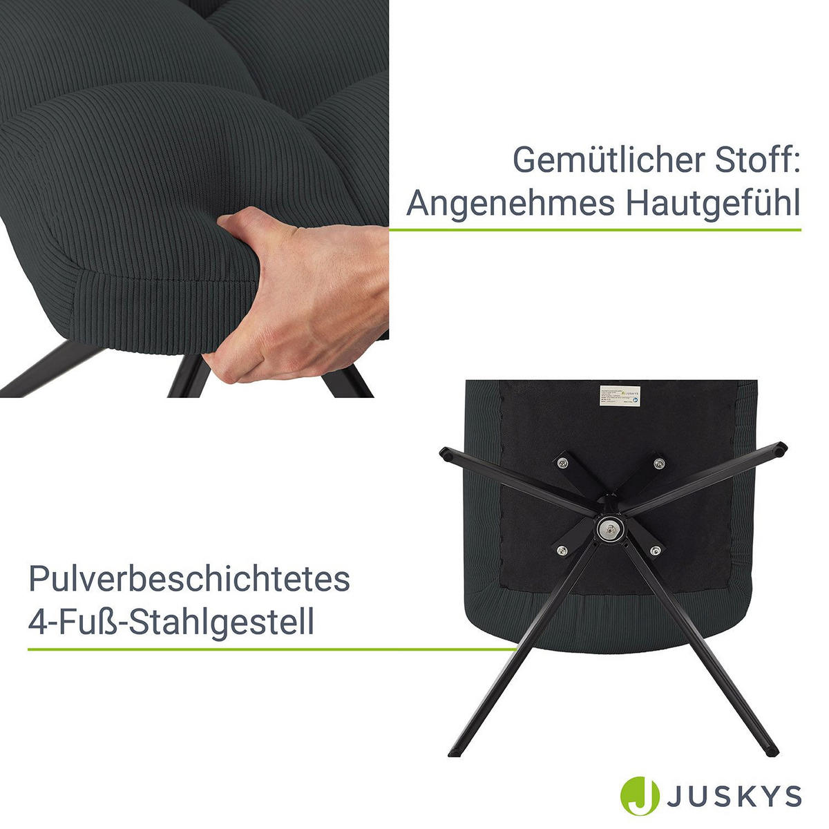 DREHSTUHL Dallas cord dunkelgrau (2er-Set) - Dunkelgrau, Textil (45/84/45cm) - Juskys