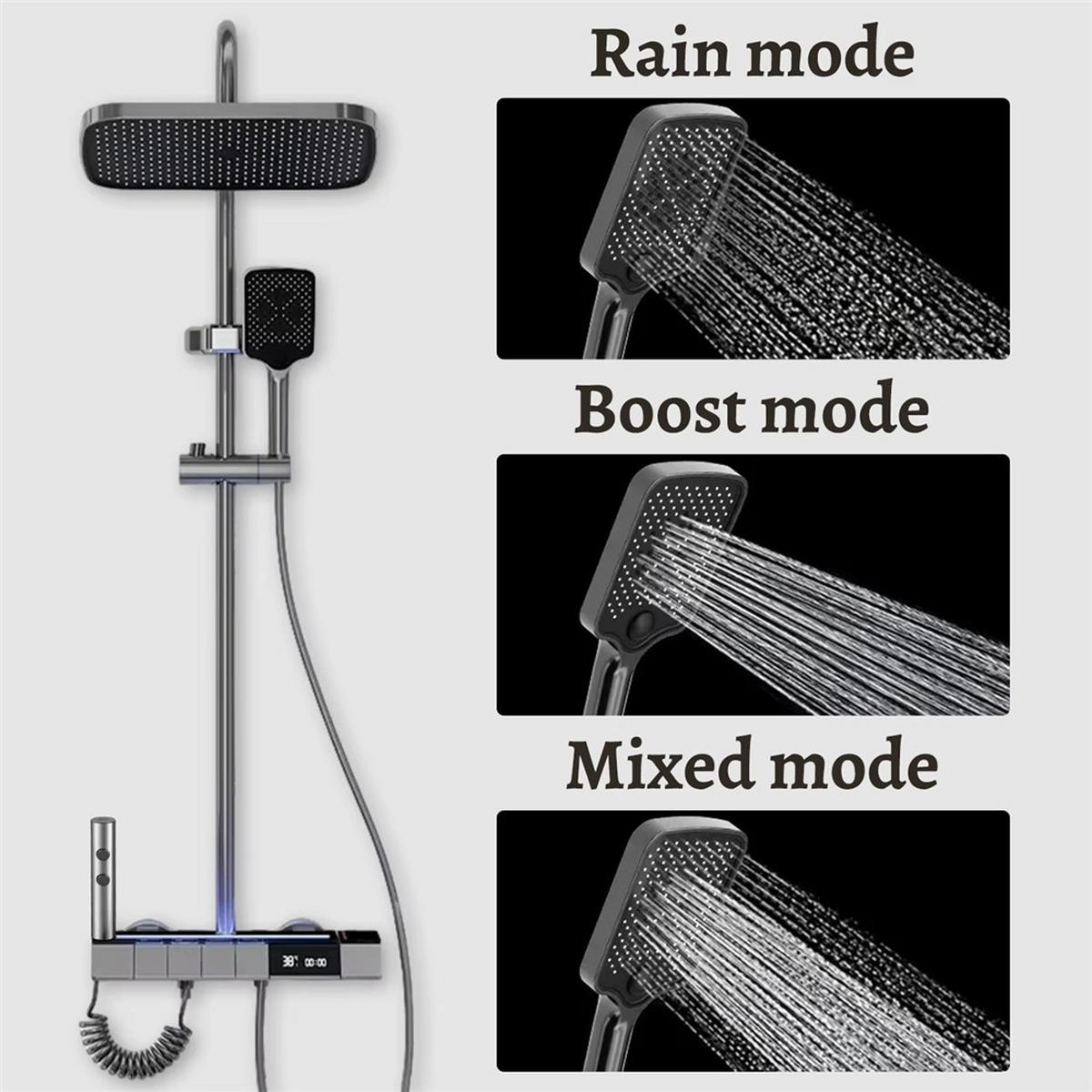 ÜBERKOPFBRAUSESET Regendusche Bidet Mischbatterie Schwarz - Schwarz, Metall (20/110/30cm) - Kaket