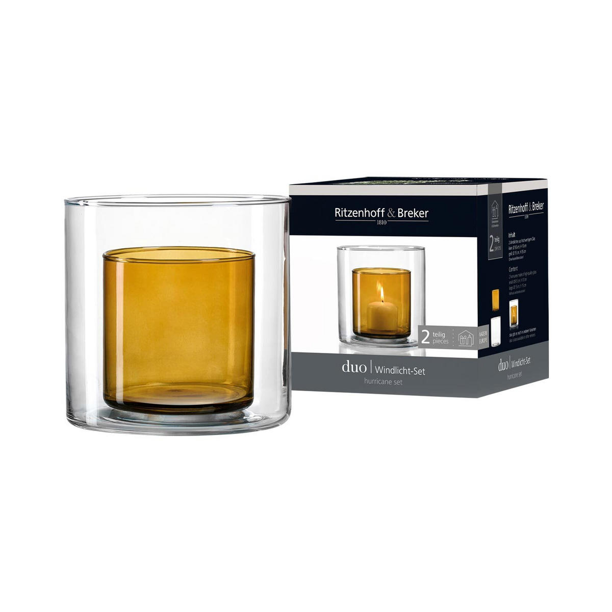 WINDLICHT Duo braun 16 cm - Braun, Glas (16/16/16cm) - Ritzenhoff Breker